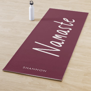 Fun Script Dark Red Namaste Personalised Name Yoga Mat