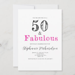 Fun Script Fifty and Fabulous 50th Birthday Party Invitation