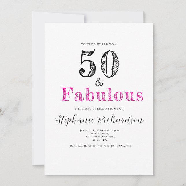 Fun Script Fifty and Fabulous 50th Birthday Party Invitation (Front)