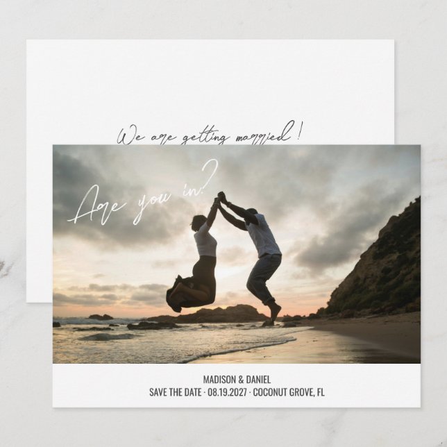 Fun script font full bleed photo Are you in Save The Date (Front/Back)