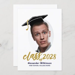 Fun Script Grad Cap Minimalist Photo Graduation  Invitation
