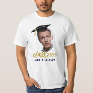 Fun Script Grad Cap Minimalist Photo Graduation T-Shirt