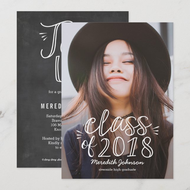 Fun Script Graduation Announcement Invitation (Front/Back)