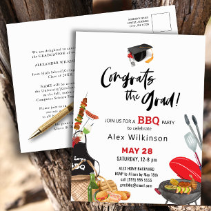 Fun Scripty Red Graduation BBQ Party Invitation Postcard