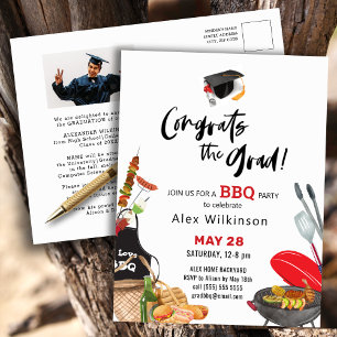 Fun Scripty Red Photo Graduation BBQ Invitation Postcard