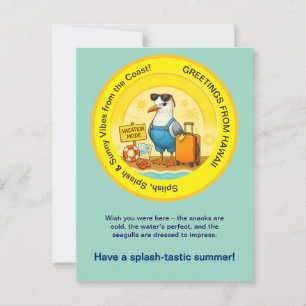 fun seagull spashtastic sunny destination greeting postcard