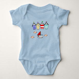 fun seaside huts & boat baby bodysuit