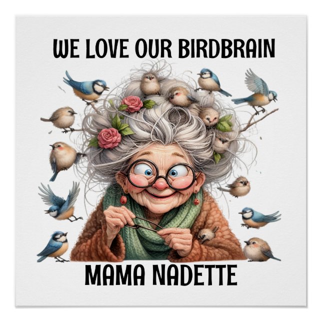 Fun Senior With Birds Poster (Front)