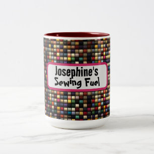 Fun Sewing Lover Colourful Thread Name  Two-Tone Coffee Mug
