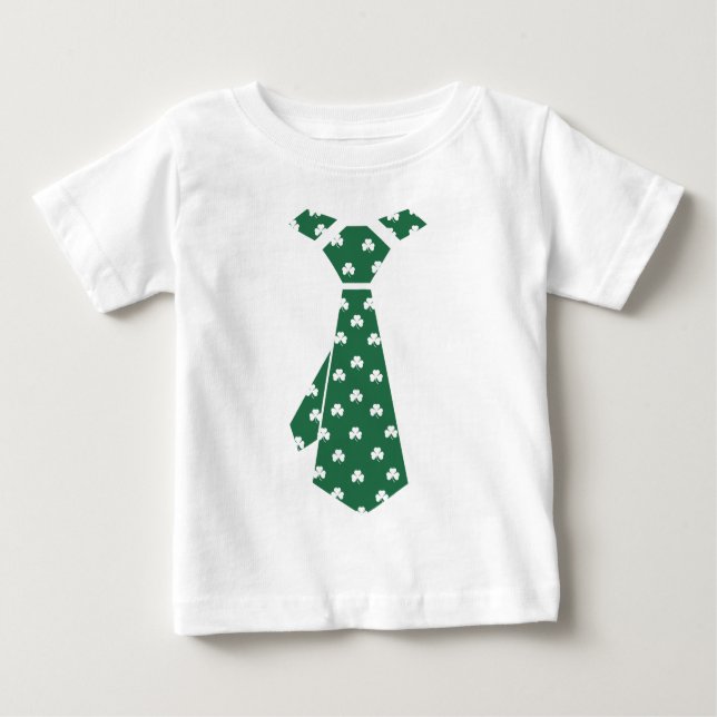 Fun Shamrock Pattern Faux Tie St. Patrick's Day Baby T-Shirt (Front)