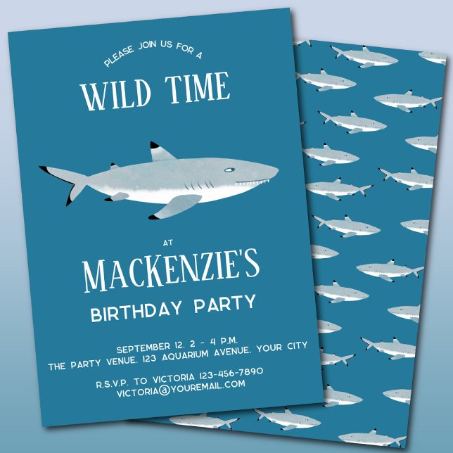 Fun Shark Underwater Birthday Party Invitation (Fun shark underwater kids birthday party invitation)