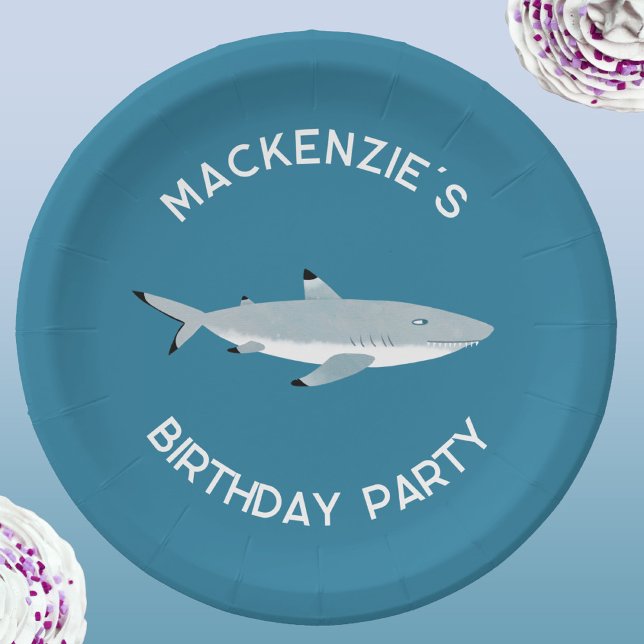 Fun Shark Underwater Birthday Party Paper Plate (Fun shark underwater themed personalized birthday party paper plates)