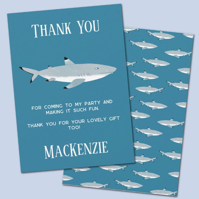 Fun Shark Underwater Party Thank You Invitation (Fun underwater shark themed birthday party thank you card)