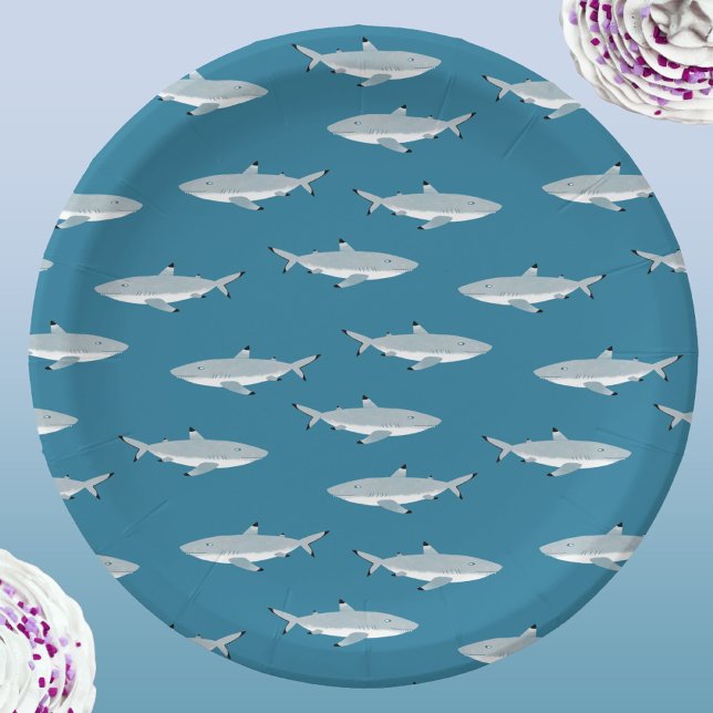 Fun Shark Underwater Themed Paper Plate (Fun shark pattern underwater themed party paper plates)