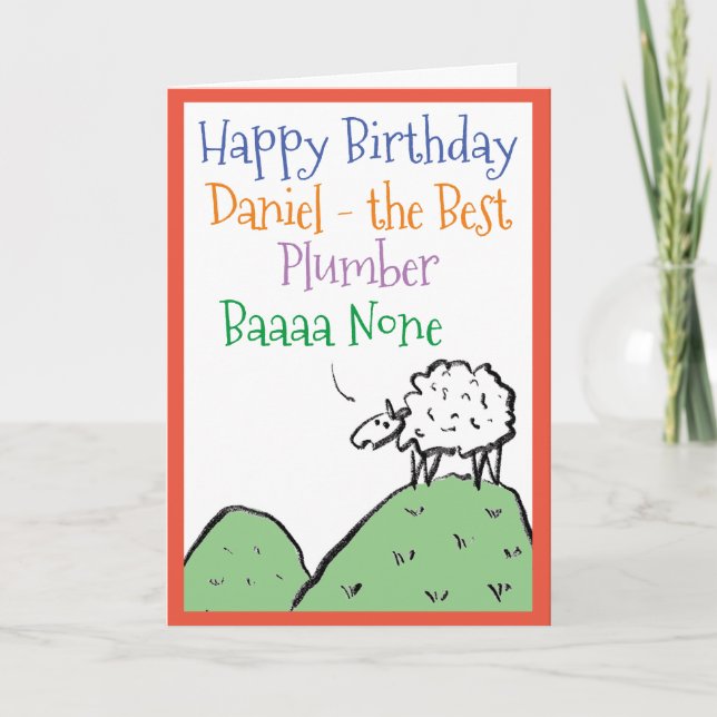 Fun Sheep Design Happy Birthday to a Plumber Card (Front)