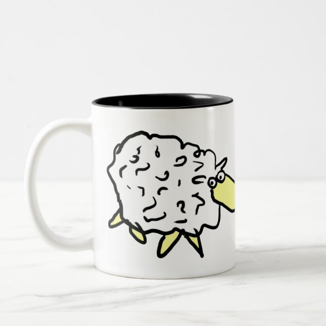 Fun Sheep Illustration on a Two-Tone Coffee Mug (Left)