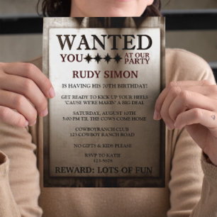 Fun Sheriff's Wanted Policemen Male's Birthday Invitation