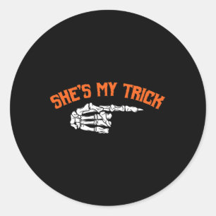 Fun She's My Trick He's My Treat Halloween Couple Classic Round Sticker