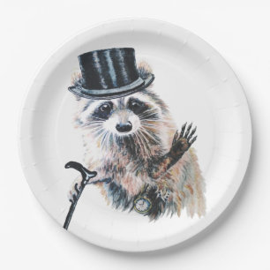 Fun Silly Formal Attire Racoon Animal Paper Plate