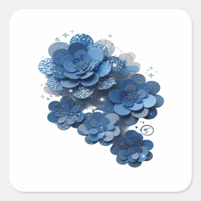 Fun Silver BLUE FLORAL GLOW Sticker Print (Front)