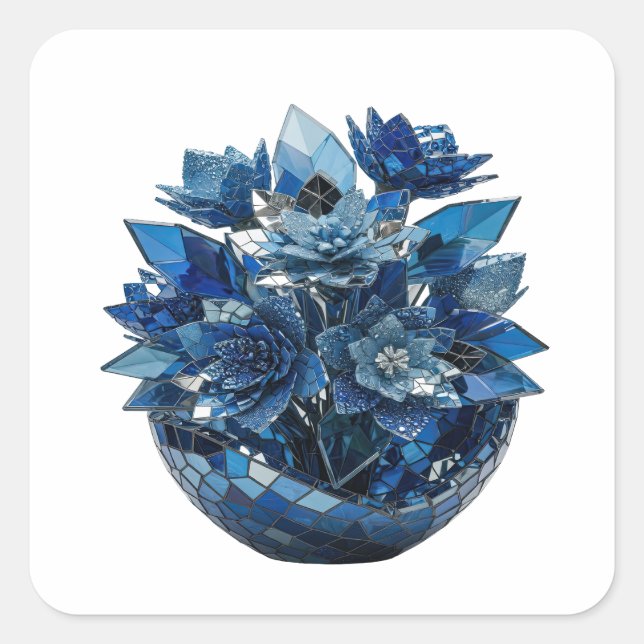 Fun Silver BLUE GLASS FLOWERS Sticker Design (Front)