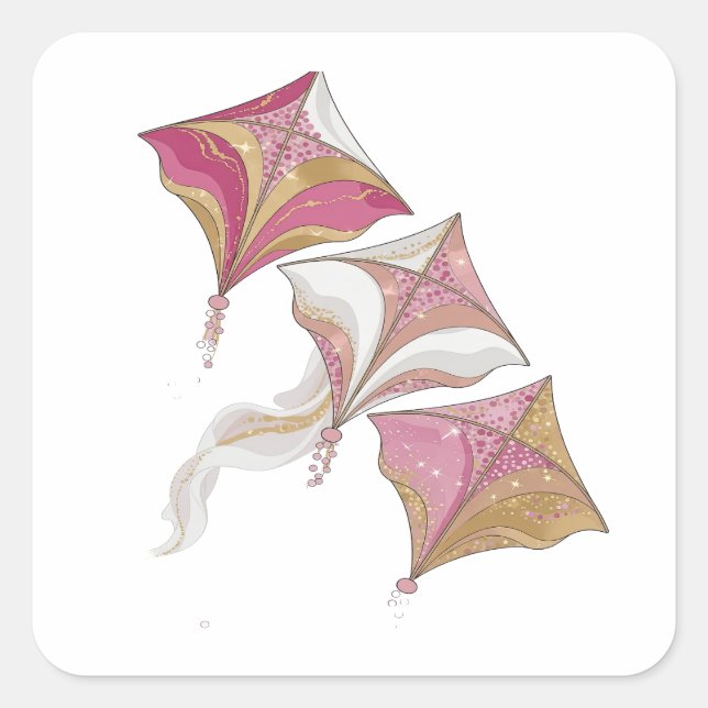 Fun Silver THREE PINK AND GOLD KITES Gift Sticker (Front)