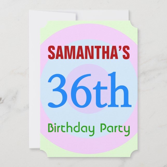 Fun, Simple "36th Birthday Party" Invitation (Front)