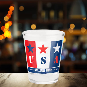Fun Simple American Flag,Patriotic USA,Family Name Shot Glass