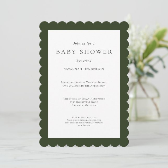 Fun Simple Forest Green Baby Shower Invitation (Standing Front)