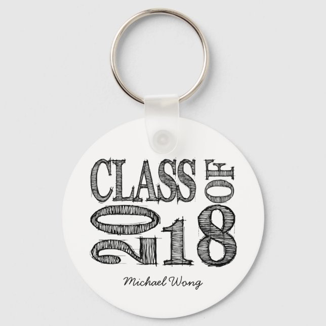 Fun & Simple Pen Sketch Class of 2018 Graduations Key Ring (Front)