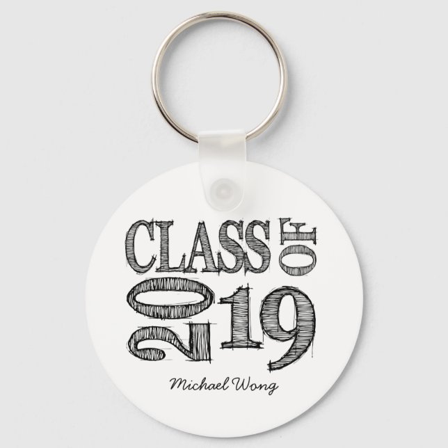 Fun & Simple Pen Sketch Class of 2019 Graduations Key Ring (Front)