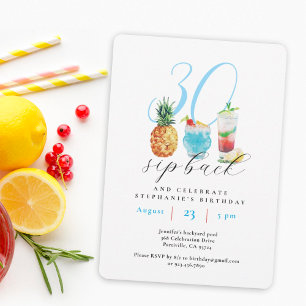 Fun Sip Back Cocktails 30th Birthday Party  Invitation