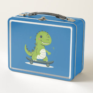 Fun Skateboarding Dinosaur Metal Lunch Box