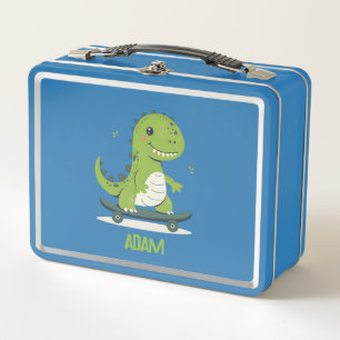 Fun Skateboarding Dinosaur With Kids Name Metal Lunch Box