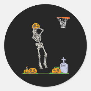 Fun Skeleton Basketball Halloween Pumpkin Classic Round Sticker