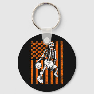 Fun Skeleton Basketball Player USA American Flag V Key Ring