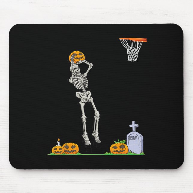 Fun Skeleton Bysketbyll Halloween Pumpkin  Mouse Pad (Front)