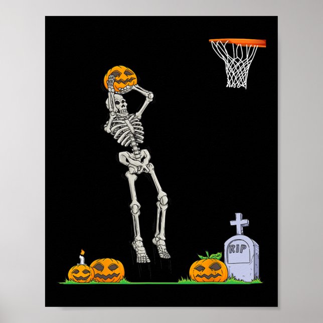 Fun Skeleton Bysketbyll Halloween Pumpkin  Poster (Front)