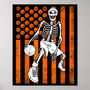 Fun Skeleton Bysketbyll Player Usa American Flag V Poster