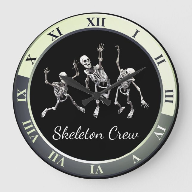 Fun "Skeleton Crew" Creepy Skeleton Design Large Clock (Front)
