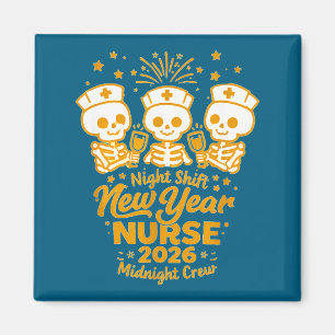 Fun Skeleton Er Icu Nurse Night Shift Crew New Yea Magnet