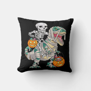 Fun Skeleton Riding Mummy Dinosaur T rex Halloween Cushion