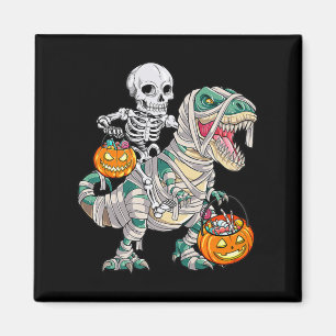 Fun Skeleton Riding Mummy Dinosaur T rex Halloween Magnet