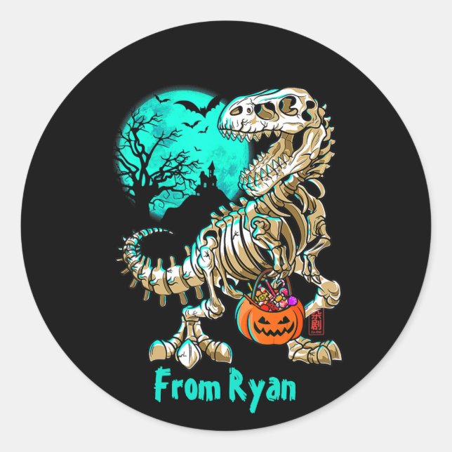Fun Skeleton TRex Halloween Boys Dino Kids Fossil  Classic Round Sticker (Front)
