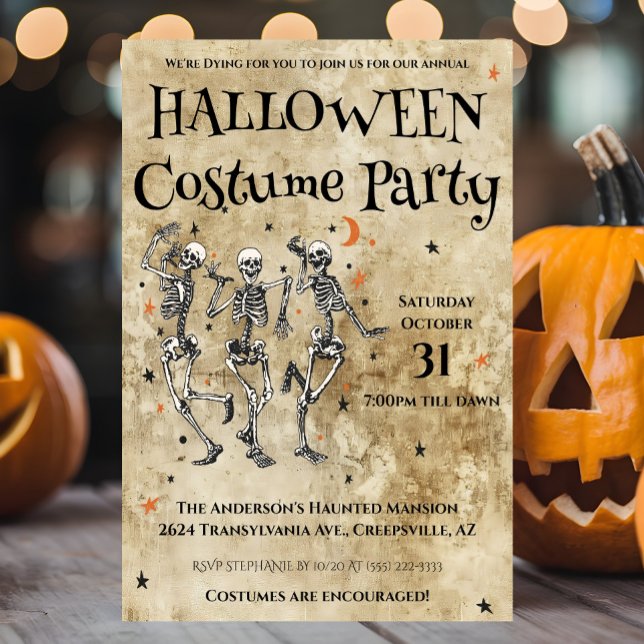 Fun Skeletons Halloween Costume Party Postcard (Creator Uploaded)