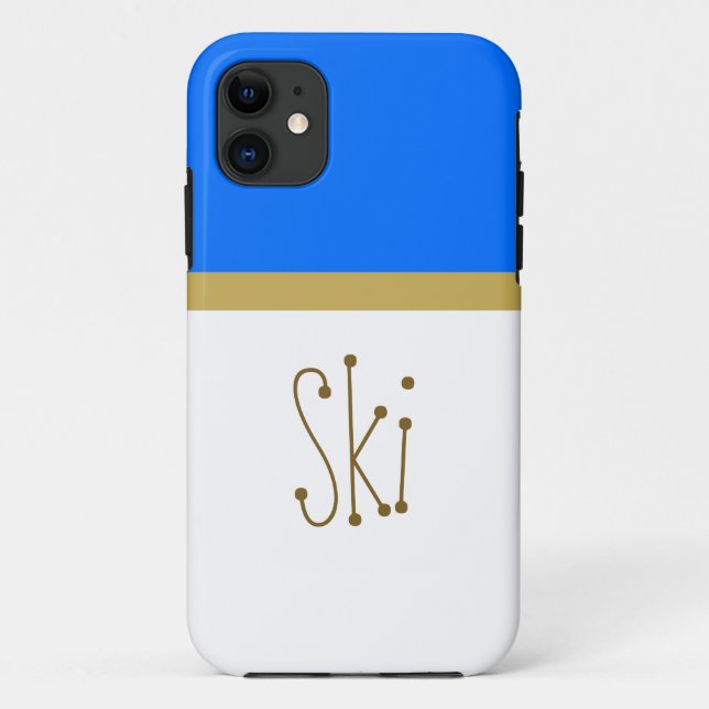 Fun SKI Text Bright Blue Snowy White Colour Block Case-Mate iPhone Case (Back)