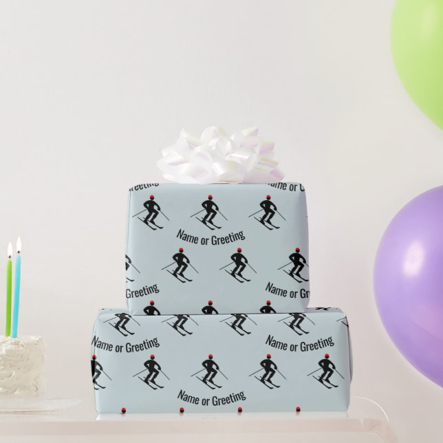 Fun Skier Motif with own Name or Custom Wishes Wrapping Paper (Party Gifts)