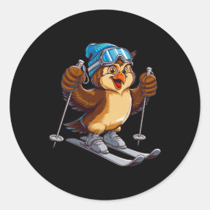 Fun Skiing Owl Character In Winter Sports Classic Round Sticker