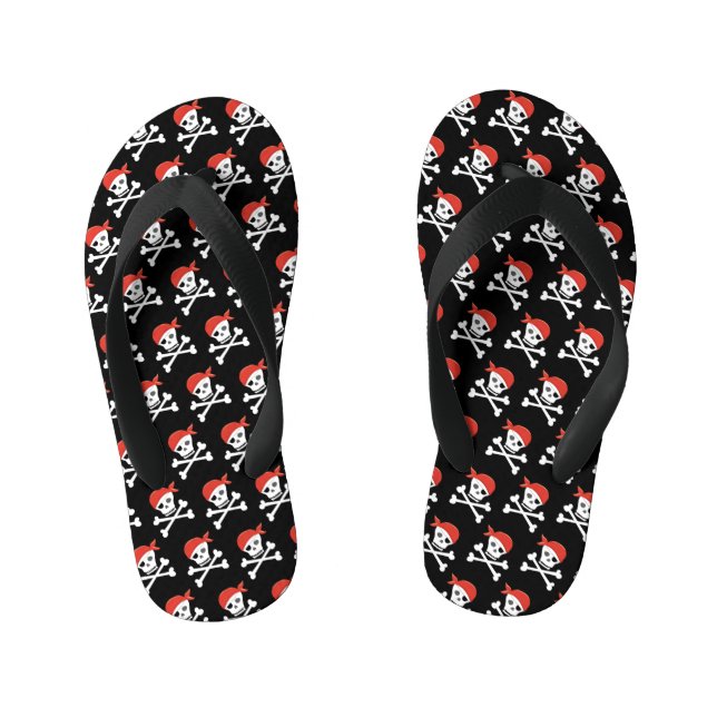 Fun Skull and Crossbones Pattern Pirate Kid's Thongs (Footbed)