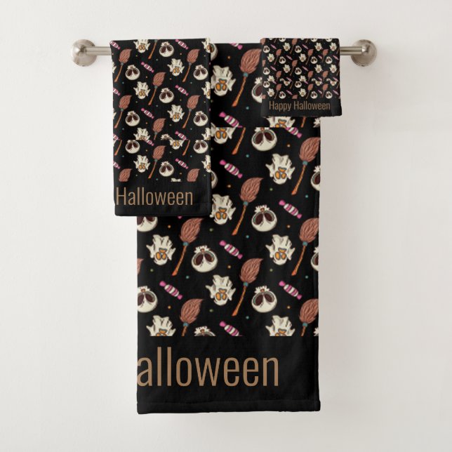 Fun Skull Halloween, Magic Witchy  Bath Towel Set (Insitu)
